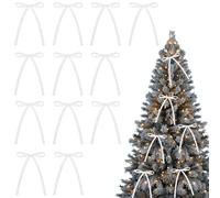 Fogcosy 12Pcs Velvet Christmas Tree Bows, White Rustic Crafts Gift Bows for Christmas Tree Decorations, Vintage Ribbon Bow for Xmas Home Outdoor Indoor Decor