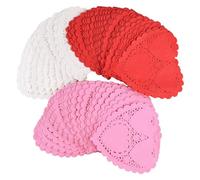 Fogcosy 154 Pcs Heart Shaped Paper Doilies, Red, White, Pink; 4 Inch; Valentine's Day Decorations, Crafting, Party Favors