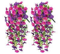 Fogcosy 2 Pcs Artificial Hanging Flowers - UV Resistant Artificial Plants Outdoor, Drooping Plants, Bouquet Hanging Vine Plant for Outdoor Indoor Wedding Wall Badroom Decoration