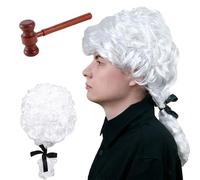 Fogcosy 2 Pcs Judge Costume Accessories, Judge Wig Mini Wooden Toy Gavel, Costume Accessories for Cosplay Role-Playing for Adult Kids Halloween Dress Up, Halloween Cosplay (No Robe Included)