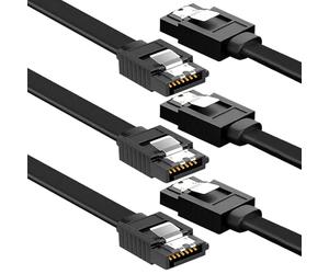 Fogcosy 3 Pack SATA Cable for SSD HDD Data, 90 Degree Right Angle with Locking, Sata Power Cable for SATA HDD, SSD, CD Driver, CD Writer(Black)