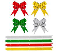 Fogcosy 40 Pcs Pull Bows, Red Green Gold and Silver Christmas Trees Ornament, Bow for Gift Wrapping, Christmas Pull Glitter Bows for Xmas Wrapping Baskets