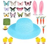 Fogcosy Easter Bonnet Kit, DIY Easter Hat, Handmade Decorations with Bonnet Hat, Craft Supplies Decorations, Craft Set Chicks Rabbit Ears Carrots Nests Grass Butterfly Cap, Bonnet for Party Gathering