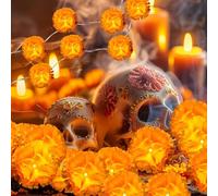 Fogcosy Marigold Garland Lights for Day of The Dead Decorations - 5 Feet Marigold Garland with 10 LED Light, Diwali Decorations for House, Diwali Decoration for House, Pooja, Altar, Halloween