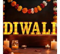 Fogcosy White Diwali Light Up Letters Sign - 6.3 Inch LED Lights Batteries Powered Diwali Decorations for Mandir Indian Hindu Pooja Puja Party Festival Gifts, Warm White Light Up Letters