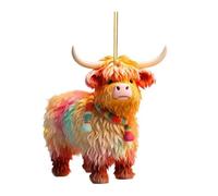 Fogcroll Animal Lover Car Accessories Unique Christmas Decorations Cow Ornament Xmas Tree Cartoon Highland Hanging 2d Flat Acrylic Pendant for Rearview Mirror B