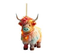 Fogcroll Animal Lover Car Accessories Unique Christmas Decorations Cow Ornament Xmas Tree Cartoon Highland Hanging 2d Flat Acrylic Pendant for Rearview Mirror A