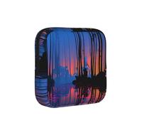 Foggy Bamboo Forest At Night American Flag Compact Sanitary Napkin Storage Bag for Women - Portable and Stylish with Zipper for Daily Carry