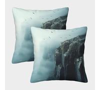 Foggy Cliff Birds-Nature Landscape Style Pillow Covers 2 Pack Cozy Pillowcases Art Cushion Case with Invisible Zipper Decorative Couch Living Room 50x50cm