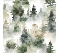 Foggy Forest Wallpaper Peel and Stick Misty Woodland Green/Yellow Trees Contact Paper Waterproof Self-Adhesive Wall Paper for Bedroom Countertop Desk Cabinets Decor Renter Friendly 44.5cmx1000cm