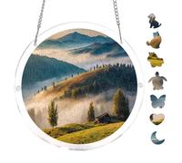 Foggy Hills Sunlight Morning Landscape Acrylic Round Puzzle 7.8x7.8Inch Decor | Creative Home Accent with Visual Appeal