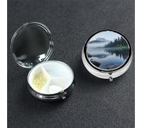 Foggy Lake by Mount Rainier Pill Box 3 Compartment Pill Case for Purse or Pocket Small Medicine Organizer with Mirror Travel Pillbox Decorative Metal Vitamin Container Unique Gift