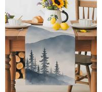 Foggy Mountain Forest on Beige Table Runner 70 Inches Long, Ink Print Natural Scene Washable Table Runners Heat-Insulation Kitchen Dining Table Decorations for Home Party Decor 13x70in