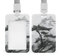 Foggy Mountain Pine Tree Badge Holder with Lanyard Heavy Duty Abs Plastic Card Case Id Card Name Badge Holders for Nurse Teacher Office Women Men
