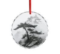 Foggy Mountain Pine Tree Glass Circular Pendant Personalization Christmas Tree Hanging Ornaments Funny Round Glass Hanging Pendants Holiday Decor for Party Xmas Wedding