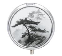 Foggy Mountain Pine Tree Pill Box, 3 Compartment Small Pill Case Waterproof Travel Pill Organizer for Pocket Or Purse Portable Mini Medicine Tablet Vitamin Holder Pill Case