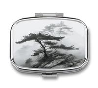Foggy Mountain Pine Tree Pill Box Medicine Pill Organizer Small Pill Case Travel Pill Container Portable Pill Case for Pocket 2 Compartment Pill Holder Pill Boxes for Travel