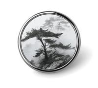Foggy Mountain Pine Tree Round Badge Cute Brooch Hats Jackets Decor Personalized Lapel Pin Clothing Jewelry Accessories for Wedding Party Gift