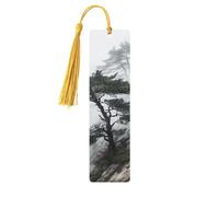 Foggy Mountain Pine Tree Wood Bookmarks with Tassels,Pendant Unique Handmade Craft DIY Wooden Bookmarks Cute Wood Hanging Tags Ornaments for Book Lovers Birthday Teachers Gift