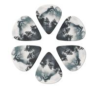 Foggy Mountain Pine Tree2 Print Guitar Picks 6 Pack With Organizer Storage Bag 0.46 0.71 0.96mm Guitar Plectrums Guitars Accessories For Bass Electric Acoustic Guitars