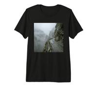 Foggy Mountain Road Cliffside Winding Pass Landscape Premium T-Shirt