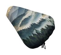 Foggy Mountains Forest Bike Seat Cover Waterproof Oxford Fabric, Universal Adjustable Bicycle Saddle Cover with Drawstring Easy Install Protective Rain Dust Covers for Women Men