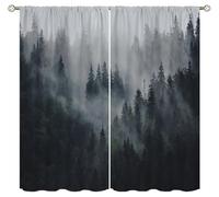 Foggy Mountains Forest Blackout Curtains Home Decor,Watercolor Landscape Green Tree Rod Pocket Thermal Insulated Drapes Darkening Window Curtain for Girls Boy Bedroom Living Room 42 x 63 Inch