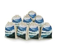 Foggy Mountains Landscape 8 PCS Muslin Bags with Drawstring Sachet Bags Empty Small Cotton Drawstring Bag Muslin Reusable & Washable Cotton Bag for Herb Spice Candy Soap Jewelry Wedding Gift Pouches