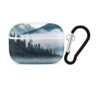Foggy Mountains Landscape AirPods Pro Case Cover with Keychain Ring PC Hard Shell Protective Case for AirPods Pro 2nd for Women Men Generation Easy Open Full Drop Protection Cover White-Style