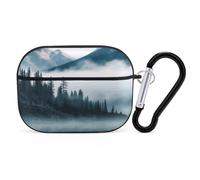 Foggy Mountains Landscape AirPods Pro Case Cover with Keychain Ring PC Hard Shell Protective Case for AirPods Pro 2nd for Women Men Generation Easy Open Full Drop Protection Cover Black-Style