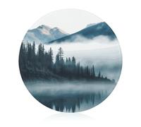 Foggy Mountains Landscape Cutting Board for Kitchen Mini Cheese Chopping Board Round Tempered Glass Chopping Block for Picnic Cutting Pizza Meat Fruit(7.9 Inch)