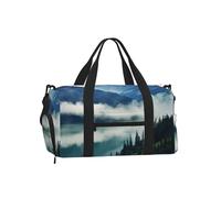 Foggy Mountains Landscape Gym Duffle Bag with Shoe Compartment Travel Weekender Overnight Bag Waterproof Sports Gym Bag with Shoulder Strap