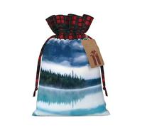 Foggy Mountains Landscape Printed drawstring gift bags color-blocked drawstring gift bags suitable for birthdays candy party decorations