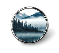 Foggy Mountains Landscape Round Badge Cute Enamel Lapel Pin Brooches Button Pin Personalized Clothing Decoration Unisex Badge Holder Hats Bags Shirts Decor