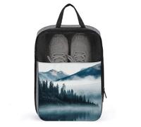 Foggy Mountains Landscape Shoe Bags with Zipper, Portable Shoe Organizer with Handle, Personalized Shoes Tote Bag for Travel, Waterproof Shoes Carrier, Storage Pouch