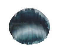 Foggy Mountains Landscape Shower Cap for Women Reusable Waterproof Shower Bonnet Washable Elastic Band Bath Hair Hat Double Layered Bath Cap Extra Large for Long Hair