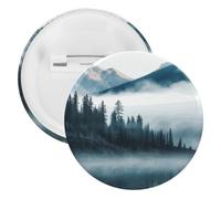 Foggy Mountains Landscape Tinplate Badge Personalized Round Brooch Large Craft Button Suitable for Teachers, Nurses, Doctors, Staff, Party Gift Accessories, 5PCS, Plastic, plastics