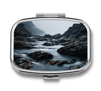 Foggy Rocks in Water Pill Box Medicine Pill Organizer Small Pill Case Travel Pill Container Portable Pill Case for Pocket 2 Compartment Pill Holder Pill Boxes for Travel