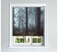Foggy Woods Design Blackout Roller Blinds Windows Child Safety Cut To Size Fitting Included Forest Design, 150 x 140 cm