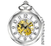 Fogitbok Mechanical Pocket Watch for Men Women Open Face Pocket Watches with Chain Roman No. Self Winding Automatic Skeleton Pocketwatch Birthday Wedding Gifts for Dad Mom
