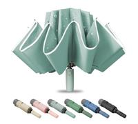 Fogkey Compact Travel Umbrella, Portable Reverse Folding Car Umbrella, Large Windproof and Waterproof Inverted Umbrella, Automatic, 10 Ribs, CYAN