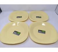 Foglish Home & Garden 4 x Eco Plastic Large Square Plates 27cm Pastel Colours Party Picnic Reusable (Yellow)