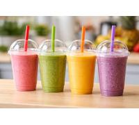 Foglish Home & Garden Clear Plastic Cups with Domed Lids, 8oz, for Smoothies, Milkshakes, Iced Coffee, Bubble Tea (50)