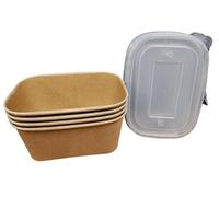 Foglish Home & Garden Kraft Paper Food Containers, 1000ml Rectangular, Brown with Clear Lids, 18x13.5x7.8cm, Stackable Design for Restaurant and Takeaway Use (20)