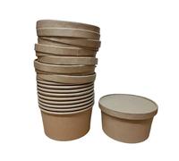 Foglish Home & Garden Kraft Paper Food Containers, 1000ml Round, Brown with Paper Lids, 15x15x8cm, Stackable Design for Restaurant and Takeaway Use (20)