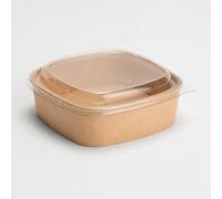 Foglish Home & Garden Kraft Paper Food Containers, 650ml Square, Brown with Clear Lids, 13x13x6.6cm, Stackable Design for Restaurant and Takeaway Use, Greaseproof, Leak-proof (100)