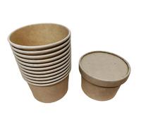 Foglish Home & Garden Kraft Soup Containers + Lids, 8oz Food Storage Pots, 225ml Disposable Takeaway Tubs, Ice Cream, Brown (25)