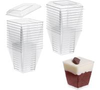 Foglish Home & Garden Mini Dessert Cups with Lids, Clear, 60ml, 2oz, Square, Washable and Reusable, 24 Pack, Fruit, Yoghurt, Ice Cream, Trifle etc