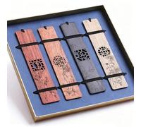 Fognill 4 Pcs Wooden Bookmark Set - Handmade Natural Wood Bookmarks with Carved Designs, Thoughtful Teacher Gifts & Book Marks for Women, Reading Accessories & Book Lover Gifts