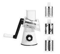 Fognill Cheese Grater Rotary Shredder - White Kitchen Hand Crank Grinder with 3 Interchangeable Blades, Efficient Rotary Shredder for Cheese Vegetables Nuts, Safe Food Processor for Home Kitchen